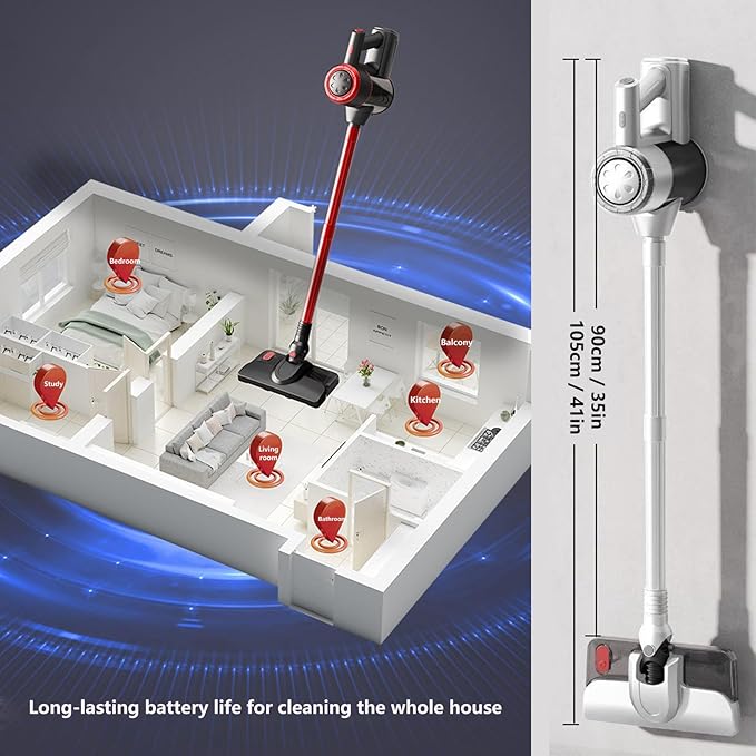 Lightweight and Versatile Wet Dry Vacuum Cleaner Cordless 18Kpa 35mins Runtime Rechargeable  Wet Dry Vacuum Cleaner Cordless Self-Standing Cordless Vaccuum for Kitchen Bedroom Living Room White