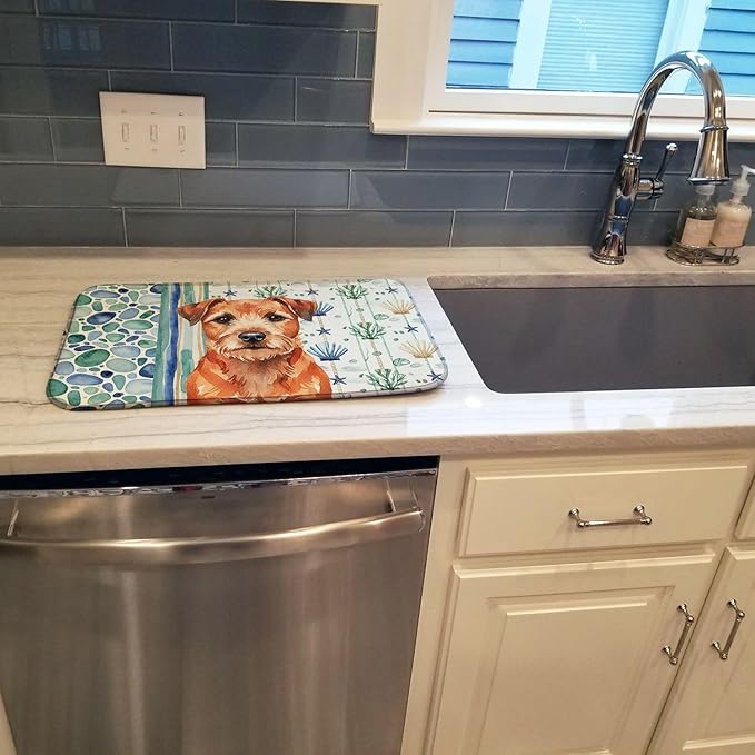 Caroline's Treasures Red Border Terrier Coastal Sea Glass Dish Drying Mat Absorbent Dish Drying Mat Pad for Kitchen Counter Dish Drainer Mat for Countertop 14 x 21 Multicolor