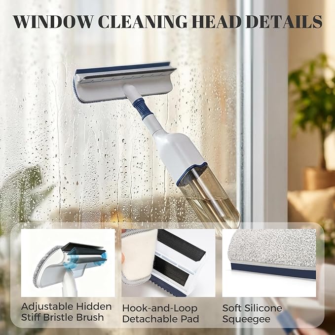 All-in-One Spray Window Squeegee and Floor Mop 50 Long Handle Spray Squeegee for Window Cleaning Professional Squeegee with Sprayer for Glass and Window Cleaning