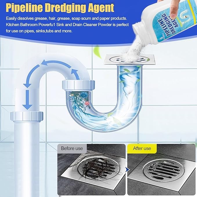 Pipeline Dredging Agent Drain Clog Remover Powerful Sink Drain Cleaner for Bathroom and Kitchen Sink Pipe Unclog (2PCS)