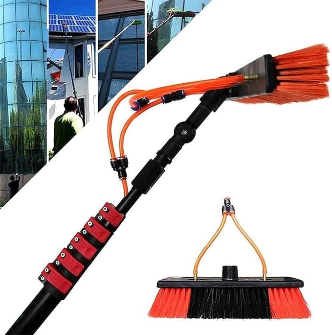 Telescopic Window Cleaner Window Cleaning Pole Water Fed Pole Kit for Cleaner Conservatory Roof Photovoltaic Panel Cleaning Extendable Solar Panel Roof Cleaning Tools30cmBrush-3.6mRod