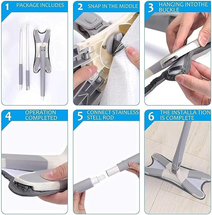 Floor Mop X-Shaped Microfiber Cleaning 360° Rotating Hand-Free Washing Wood Squeeze for Home Kitchen(6cloths)