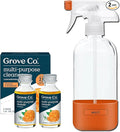 Grove Co. Multi-Purpose Cleaner Refill Concentrate (2 x 1 Oz) + Glass Spray Bottle (16 Oz) Plant-based Household Cleaning Supplies Bundle No Plastic Waste 100% Natural Orange &amp Rosemary Scent