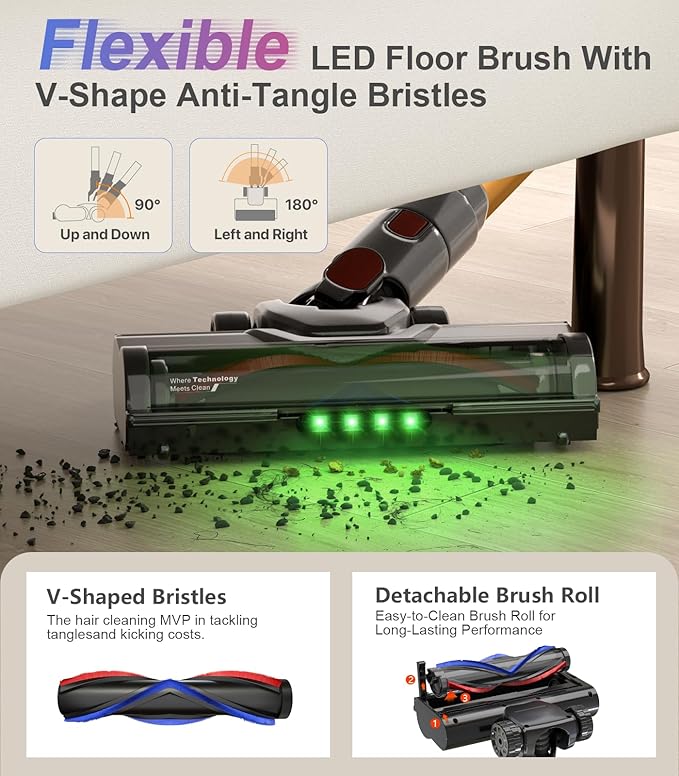 Cordless Stick Vacuum Cleaner: 550W 50KPA 45Mins with Powerful Suction Self-Standing Lightweight Wireless Rechargeable Handheld Vacuum with Touch Screen for Home Pet Hair/Carpets/Floors