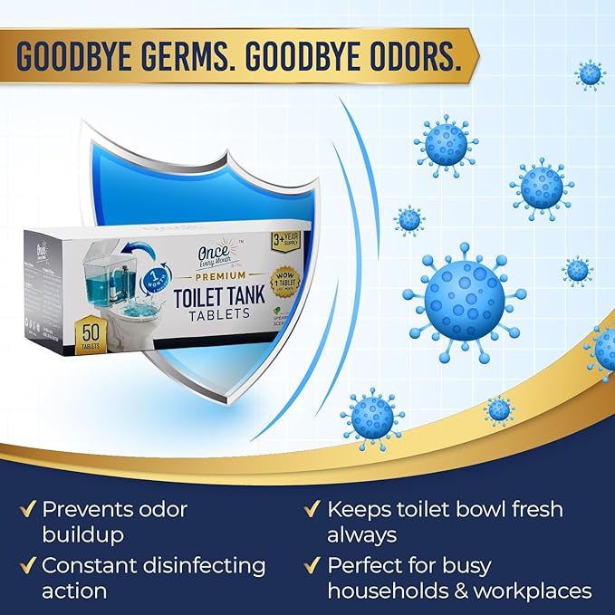Once Every Month Premium Toilet Tank Cleaning Tablets 300 Flush Count(50 Tablets)Long Lasting Automatic Cleaner Spearmint Scent