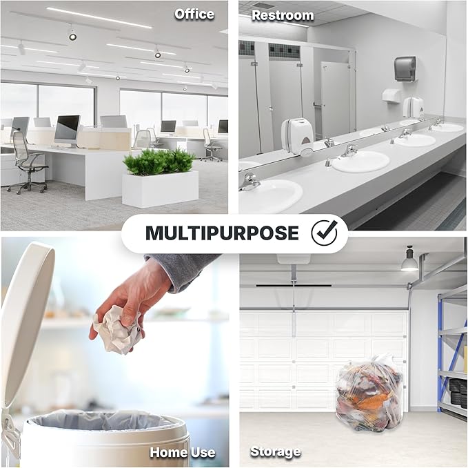 7-10 Gallon Trash Bags 8 Micron High Density Garbage Can Liners Bulk 24 x 24 Natural Clear 1000 Count