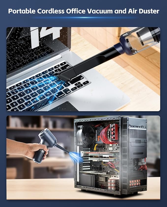 Car Vacuum Cleaner&ampAir Duster | 80W | 16kpa | 12KRPM | 20 Mins-Dust Cleaner Portable Cordless Vacuum Pro-Compressed Air BlowerLightweight Rechargeable Handheld Mini Vacuum for Car/Home/Office