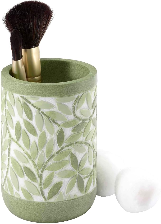 Avanti Linens - Bath Set 4pc Countertop Accessories Resin Tumbler Toothbrush Holder Soap Dish Lotion Pump (Stratford Collection Green)