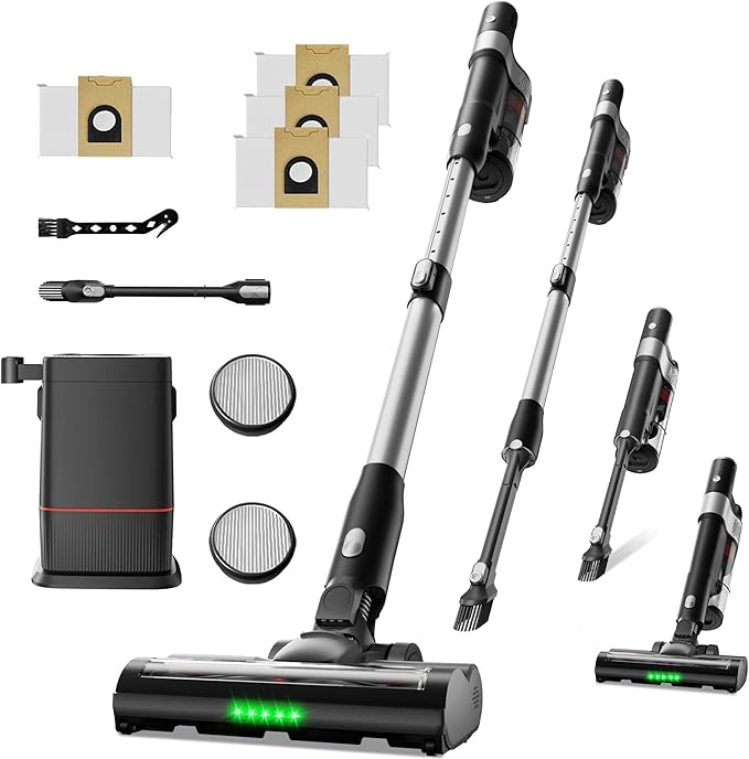 SogesPower Cordless Vacuum Cleaner Auto-Empty &amp Self-Charging Vacuum Cleaners for Home 45Mins Stick Vacuum with LED Display Anti-Tangle Lightweight Wireless Vacuum for Pet Hair Carpet Floor