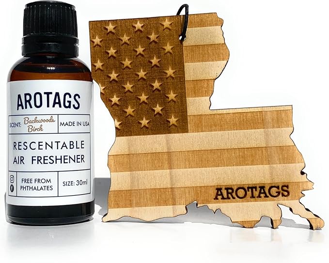 Arotags Car Air Freshener - Reusable Wood Diffuser - Hanging Odor Eliminator - Lousiana Patriot - Balsam &amp Cedar Scent