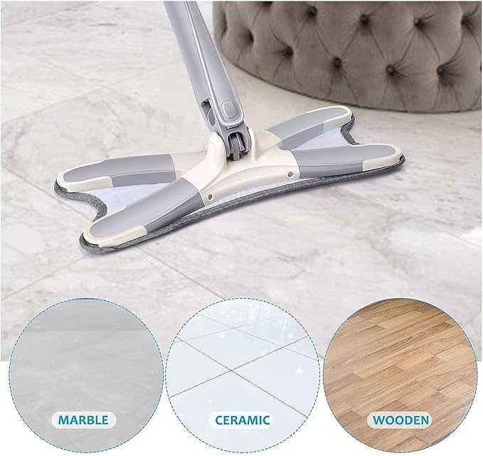 Wet &amp Dry Adjustable X-Shaped Twist Floor Cleaning Mop Long Handle 360 Rotatable Glass Cleaner Squeeze Wiper Hardwood(3pcs Cloth)