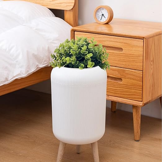 Yatmung Bathroom Trash Can with Lid - Small Bathroom Garbage Can - Bedroom Office Living Room Entryways - Disguised Decorative Trash Bin (Faux Plant) - Plastic Hidden Waste Basket - 2.7 Gal White