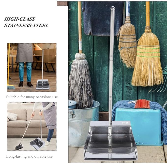 Dust Pan Long Handled:Cleaning Tool Long Handle Dustpan Metal Upright Dustpan for Lobby/Restaurant/Office/Home/Dog Pooper Scooper