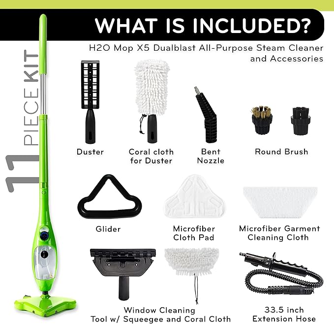 H2O X5 Dual Blast Steam Mop &amp Handheld Steam Cleaner | 5-in-1 Floor Steamer | Forward-Blast Mop Head for Edges &amp Tough Messes | Hardwood Tile &amp Laminate Cleaner