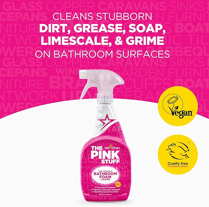 Stardrops – The Pink Stuff Ultimate Cleaning Pack – Miracle Cleaning Paste Multi-Purpose Spray &amp Bathroom Foam – Cuts Grease Removes Stains Cleans Kitchens Bathrooms and More