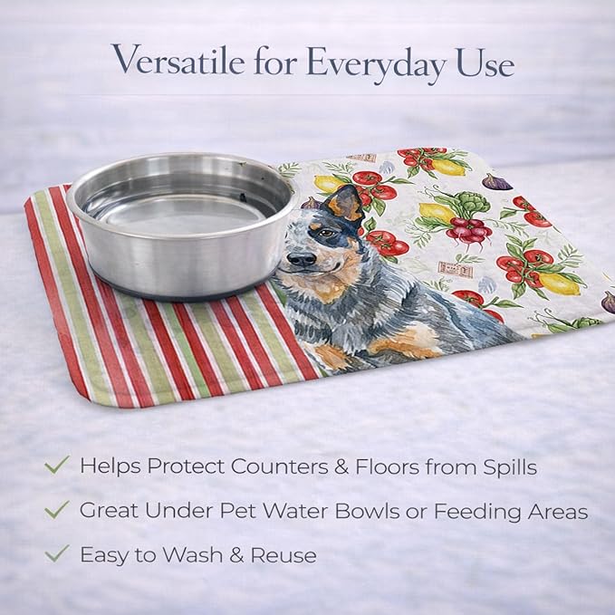Caroline's Treasures Blue Heeler Australian Cattle Dog Vegetables Dish Drying Mat Absorbent Dish Drying Mat Pad for Kitchen Counter Dish Drainer Mat for Countertop 14 x 21 Multicolor