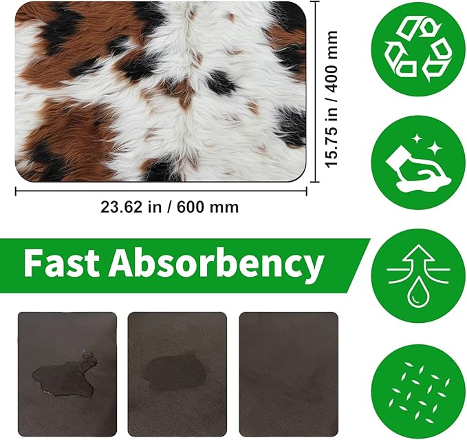 Coffee Bar Mat Super Absorbent Rubber Anti Slip Bottom Striking Cow Anti Stain Coffee Mat for Countertop Large Dish Drying Mat Accessories Suitable for Kitchen Counter Restaurants