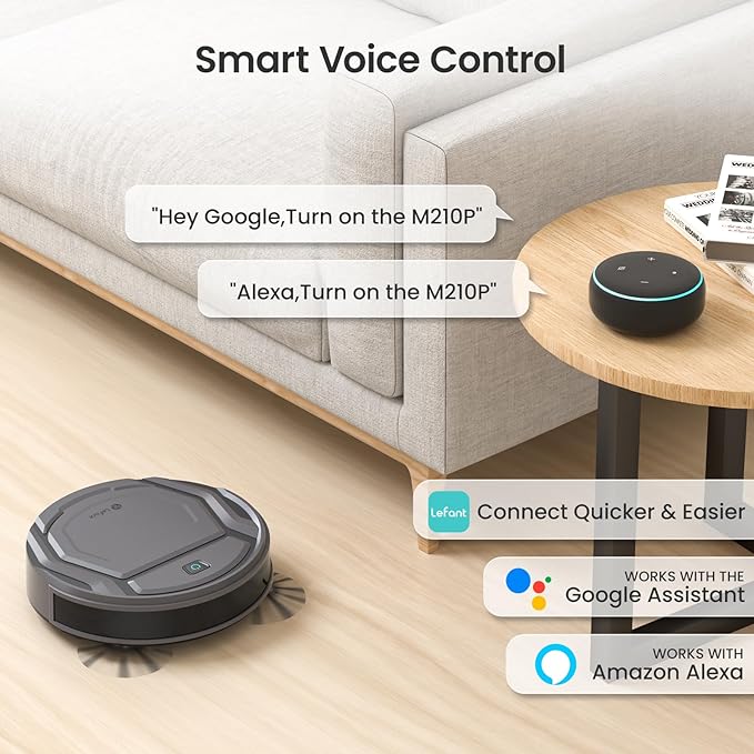 Lefant M210 Pro Robot Vacuum Slim Quiet 3 Adjustable Suction Levels 6 Modes Robot Vacuum Cleaner for Pet Hair Hard Floors &amp Low Carpets Self-Charging WiFi/App/Alexa Control Gray
