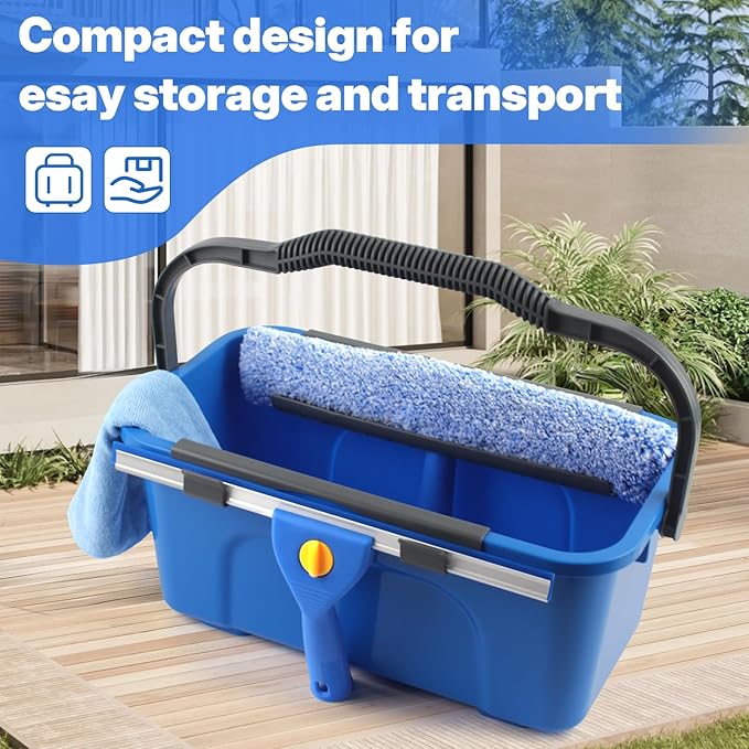 Window Cleaning Kit with Bucket 3 Gallon 14 Window Squeegee and 15 Scrubber with 61 Long Handle Professional Window Washing Equipment Cleaner Tool for Home Outdoor Commercial Use
