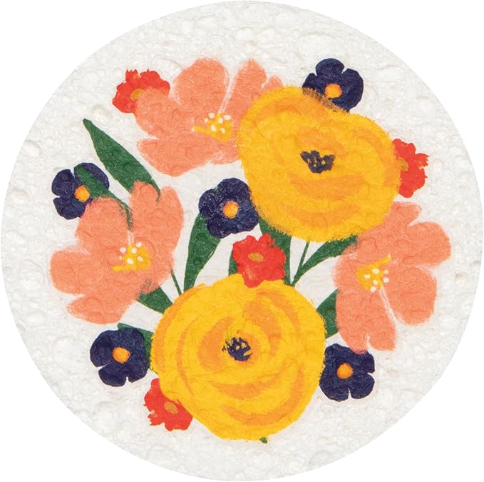 Now Designs Full Bloom Sponge Counter Display - Set of 24 Assorted Compostable Sponges Floral Design 100% Cellulose Eco-Friendly CDU Dimensions: L12.75 x D7 x H3.75in