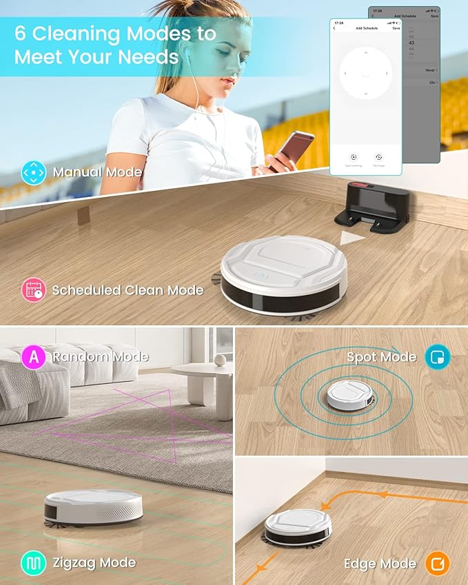 Lefant M210 Pro Robot Vacuum with 2200 Pa Powerful Suction 6 Cleaning Modes 120 Mins Runtime Quiet Self-Charging Voice Control Ideal for Pet Hair and Hard Floor White