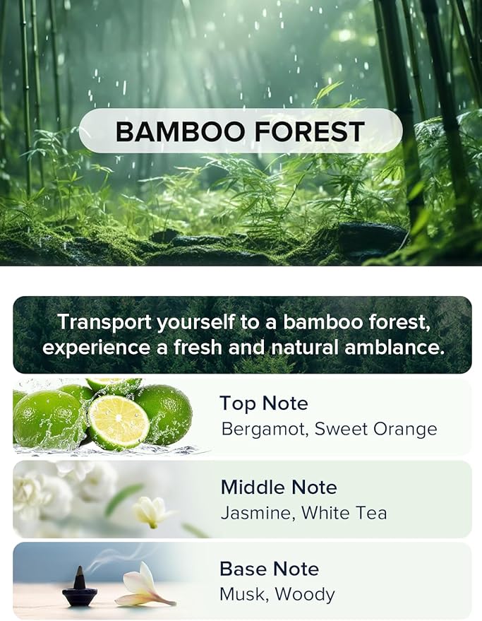 Ceeniu Car Air Freshener Smart Ultrasonic Diffuser CF12 Pro Enlarged Spray Nozzle Auto On/Off Adjustable Mode 60-Day Powerful Battery Ambient Light Premium Bamboo Forest Scent Lasts 4 Months