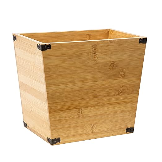 VERGOODR Grey Farmhouse Style Torched Wood Trash Can Waste Bin with Decorative Metal Brackets Trash Can for BedroomLiving Room Bathroom &amp Office (Bamboo Color)