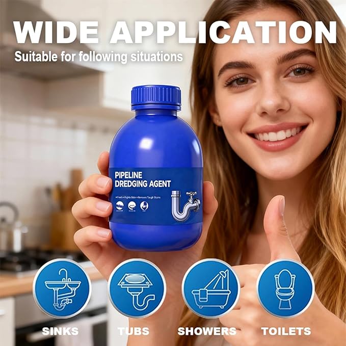 Multi-purpose Drain Cleaner 10.6oz/300g Professional Strength 15 Min Fast Acting Clog Remover for Kitchen Sink Shower Tub Toilet Safe for All Pipes (PVC/Metal) Plumbing Solution (2pc)