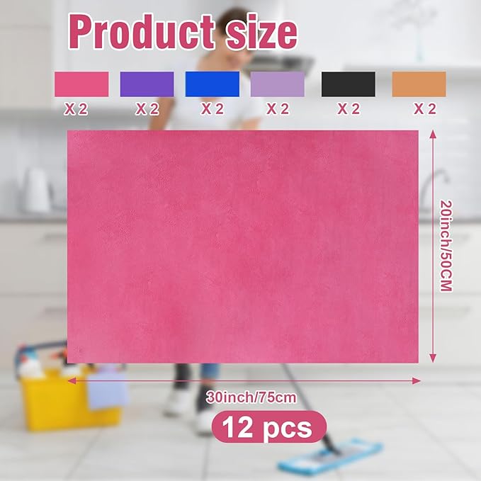 12 Pcs Extra Large Microfiber Cleaning Cloth 30 x 20 Inch Reusable Thick Cleaning Towel Washable Solid Color Microfiber Towel for Home Office Window Cars Glass (6 Colors)