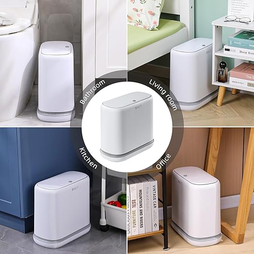 funest Bathroom Trash Can 3.3 Gallon Slim Trash Can with Lid Adsorption Garbage Can with Press-Top Lid Small White Narrow Plastic Trash Bin for Bathroom Office Bedroom Living Room