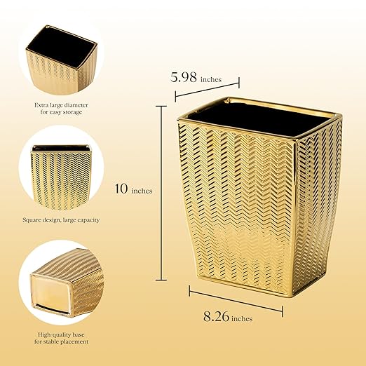 Bathroom Trash Can Stylish Garbage Container Bin for Living Room 1.32 Gallon/5 Liters Gold Small Trash Can Waste Basket for Bathroom Kitchen Office Bedroom-Room Decor