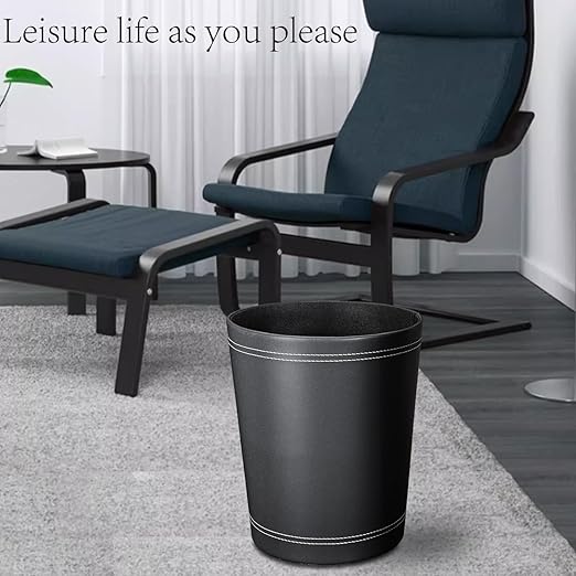 3 Pack Black Round PU Leather WastebasketTrash BasketSmall Trash Can Wastepaper Baskets Garbage Can Container Bins for BathroomsHome DecorativeOfficesKids RoomsBedroom (Black)