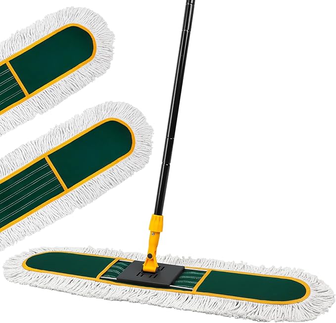 36” Commercial Duster Mops Extra Large Floor Duster with 2 Replacement Pads 60” Long Handle Heavy Duty Industrial Wet&ampDry Flat Mop for Hardwood Floors Marble Laminate Tile Concrete Garage