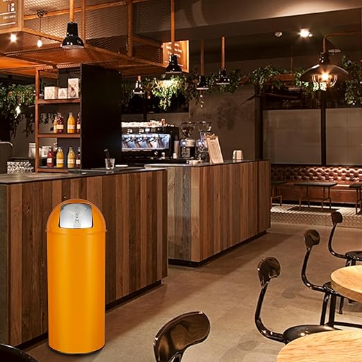 65L/17 Gallon Heavy Duty Stainless Steel Tall Commercial Trash Can Push Lid Kitchen Waste Bin for Indoor and Outdoor Durable Garbage Bin for Home Office Restaurant