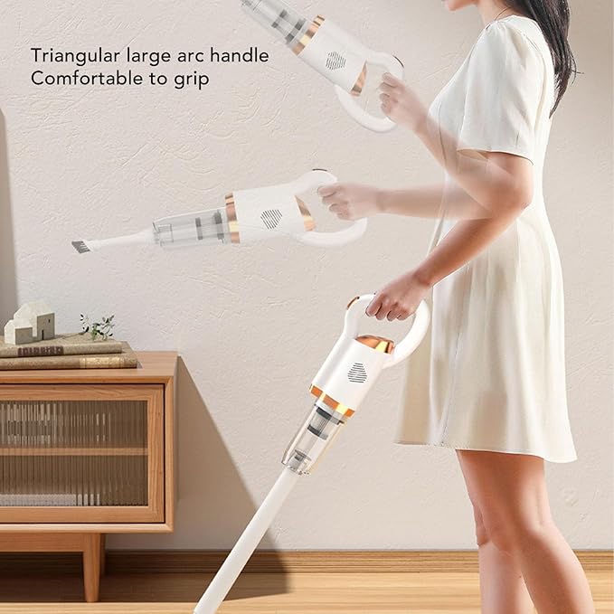 ANGGREK Cordless Stick Vacuum 600ml Dust Cup 120W Rated Power Cordless Stick Vacuum Cleaner Effective Cleansing for Floor (White)