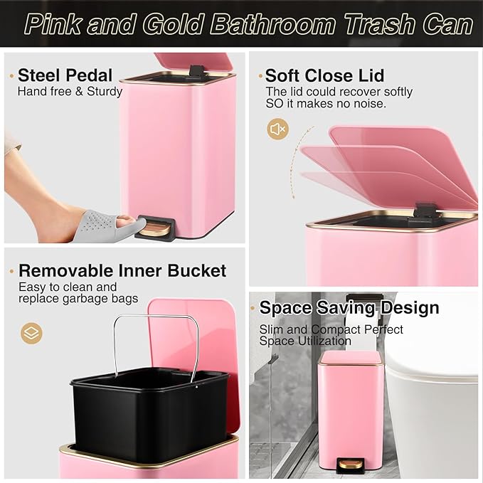 Bathroom Sets with Shower Curtain and Rugs Bathroom Accessories Set Pink Bathroom SetShower Curtain Set with Stainless Steel Trash Can