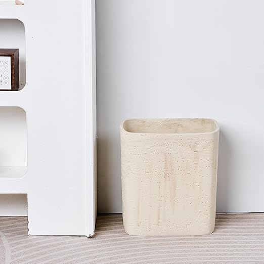 Polytree Natural Travertine Textures Bathroom Trash Can 1.8 Gallon(7 Liter) Small Kitchen Garbage CanLiving Room Bedroom Trash Can Decor Wastebasket for Home Office (Handmade of Resin)
