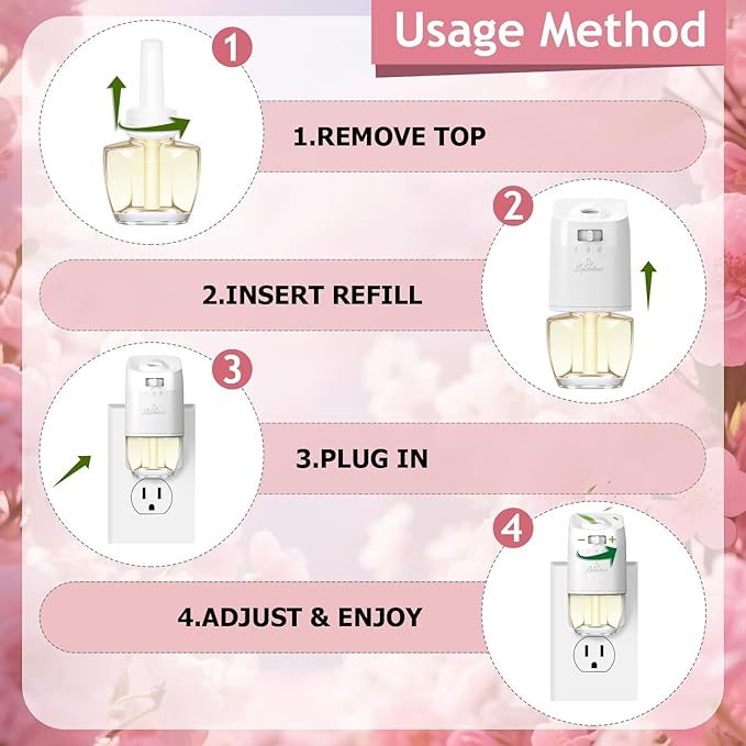 Plug Ins Refills Air Freshener Cherry Blossom Raspberry Balsam Fir Coconut for Home and Bathroom 7.92Fl Oz 12 Count Compatible with Air Wick &amp Glade