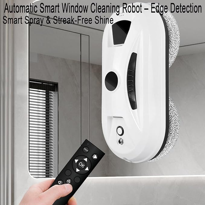 Automatic Smart Window Cleaning Robot – Edge Detection Smart Spray &amp Streak-Free Shine Robot Window Cleaner Inside/Outside Strong Suction Anti-Drop Protection for Glass Walls Shower Doors