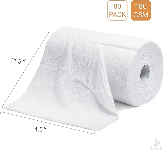 LIVOS Microfiber Cleaning Cloth Roll - 80 Pack Reusable Paper Towels White Tear Away Microfiber Towels for Car Super Absorbent Lint Free Cleaning Rags for House KitchenWindow- 11.5x11.5