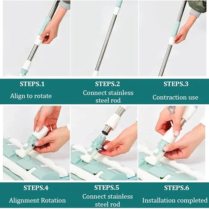 Flat Mop – ABS Telescopic Handle Rotatable Head Tool | 38x15cm Lightweight Design with Scraper Attachment Efficient Floor Cleaner for Kitchen Bathroom Tile Laminate Wood Surfaces