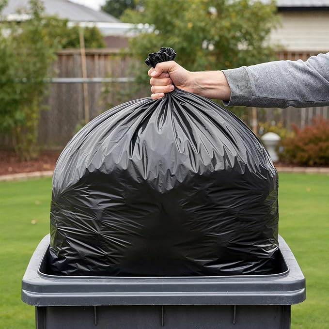 55 Gallon Trash Bags 3 Mil Fit Rubbermaid Brute Rollout Round and Square 32-55 gal Trash Cans 36 x 50 Large Durable Heavy Duty Garbage Trash Can Liners Black Pack of 100