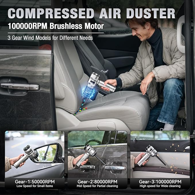 Car Vacuum Portable Cordless 22000PA High Power with Brushless Motor 4-in-1 Compressed Air Duster &amp Air Blower &amp Pump Hand Held Vacuum for Car Home Office Ideal Gifts for Men &amp Women