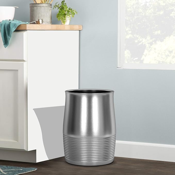 nu steel Arvada Ribbed Metal Rust Resistant Stainless Steel Small Trash Can Wastebasket Garbage Container Bin for Bathrooms Powder Rooms Kitchens Home Offices