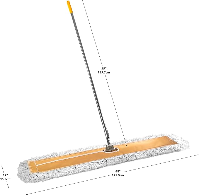Commercial Dust Mop – 48” Floor Sweeper for Tiles Hardwood and Laminate Floors with Aluminum Broom Handle Reusable Duster Head - Complete with Cleaning Cloth