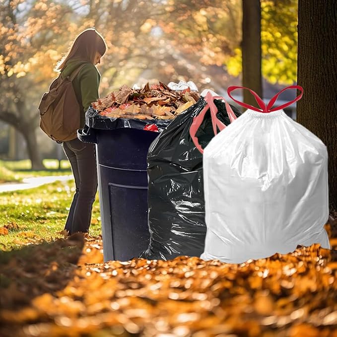 39 Gallon Lawn &amp Leaf Drawstring Trash Bags 50 Count | Heavy Duty | White | Unscented Can Liners