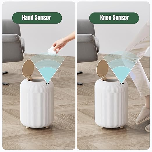 URALFA Automatic Bathroom Trash Can with Lid 3 Gallon Motion Sensor Trash Can Soft Close Removable Legs Touchless Trash Bin Smart Plastic Garbage Can for Bedroom Office Kitchen White