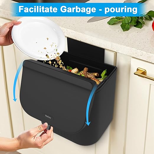 Naisu 3 Pack 1.12 Gallon Kitchen Garbage Bin for Counter Top or Under Sink Stick on the WallHanging Small Trash Can with lid for Cupboard/Bathroom/Bedroom/Office(Black)