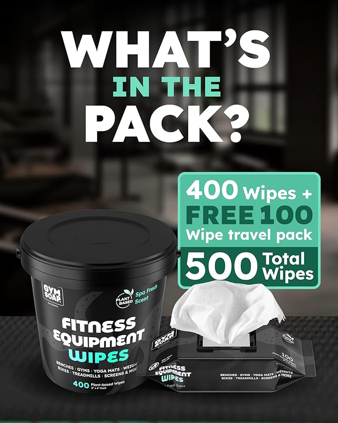 Gym Equipment Wipes - 500 Fitness Wipes to Clean Exercise Equipment Treadmill Peloton Bikes Yoga Mat Cleaner - Gym Supplies Yoga Supplier Cleaning Wipes for Home &amp Gym - Spa Fresh Scent
