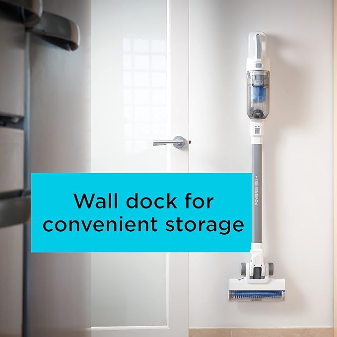 BLACK+DECKER POWERSERIES 16V MAX Stick Vacuum Cordless Rechargeable with LED LightsPortable Vacuum Cordless Lightweight Anti-Tangle Self-Standing Multi-Surface White (BHFEA420J)